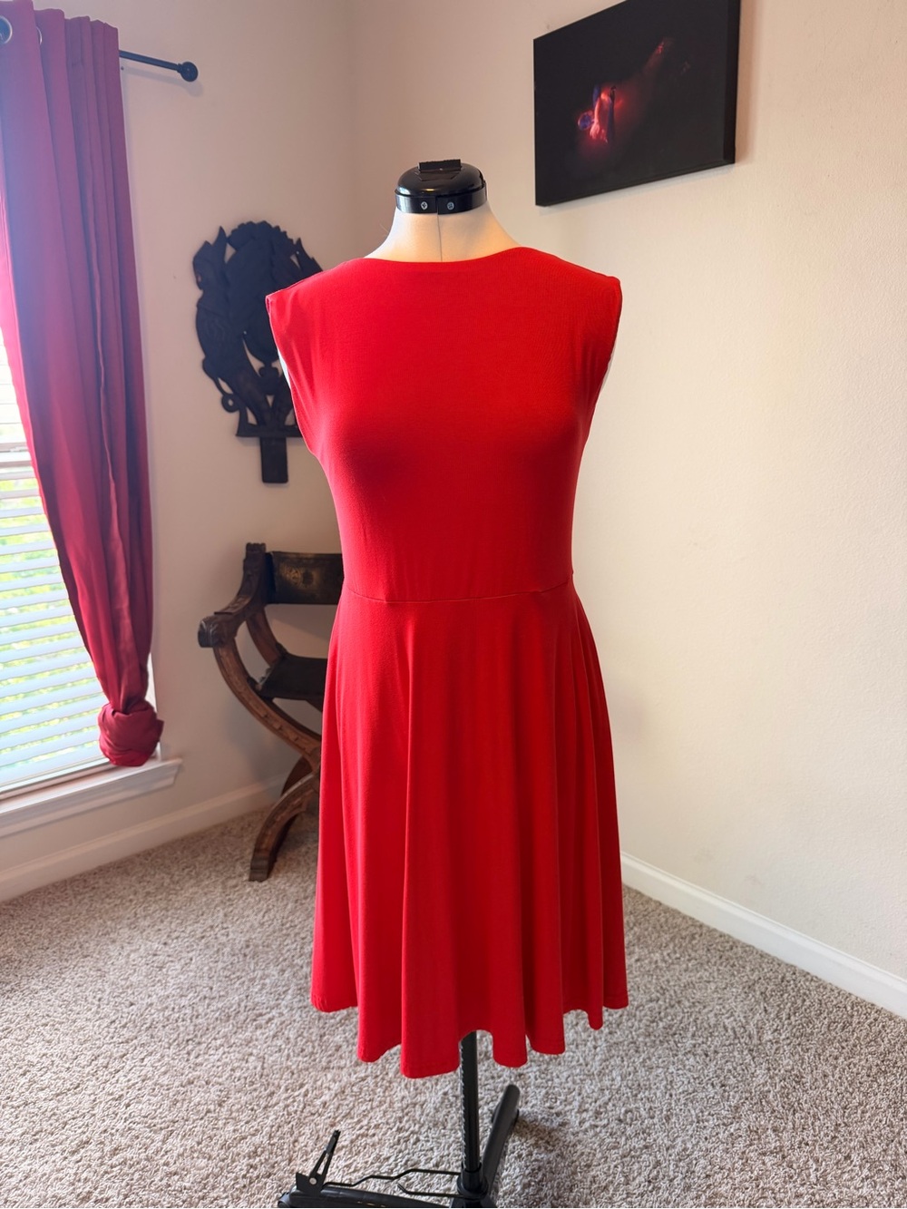 OGL Red Sleeveless Fit-and-Flare Midi Dress